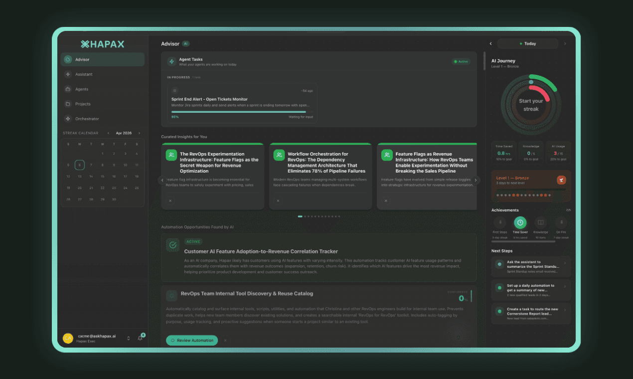 Traditional AI workflow vs Hapax approach